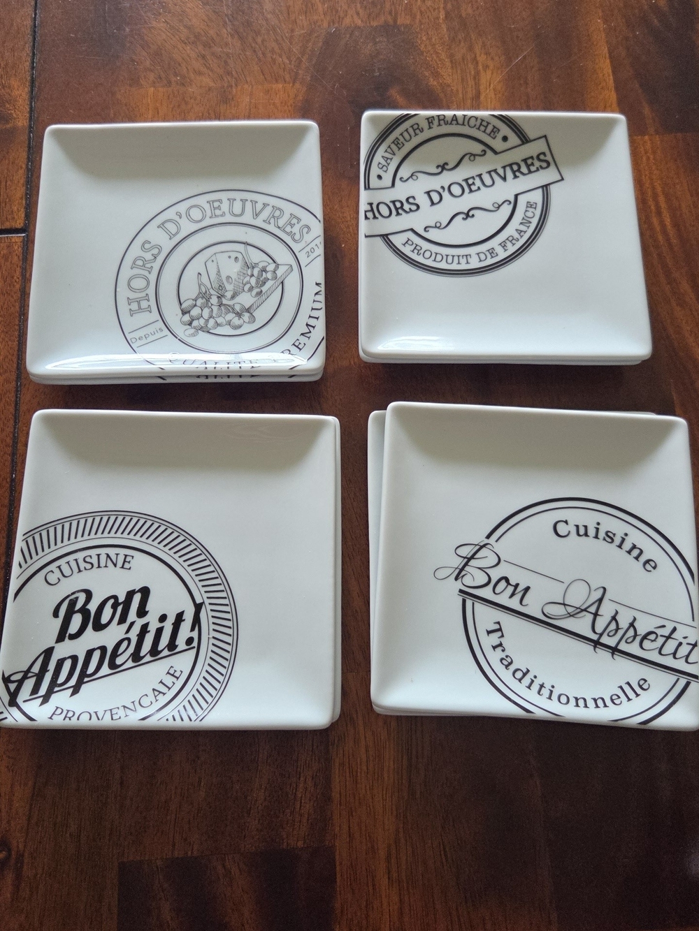 Fitz and Floyd Everyday White Ceramic Square Plates - Set of 4 (2 Sets)